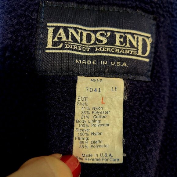 VINTAGE Lands End Jacket Mens Large Unisex Blue 1/4 Zip Pullover Hooded 90s - Picture 8 of 10